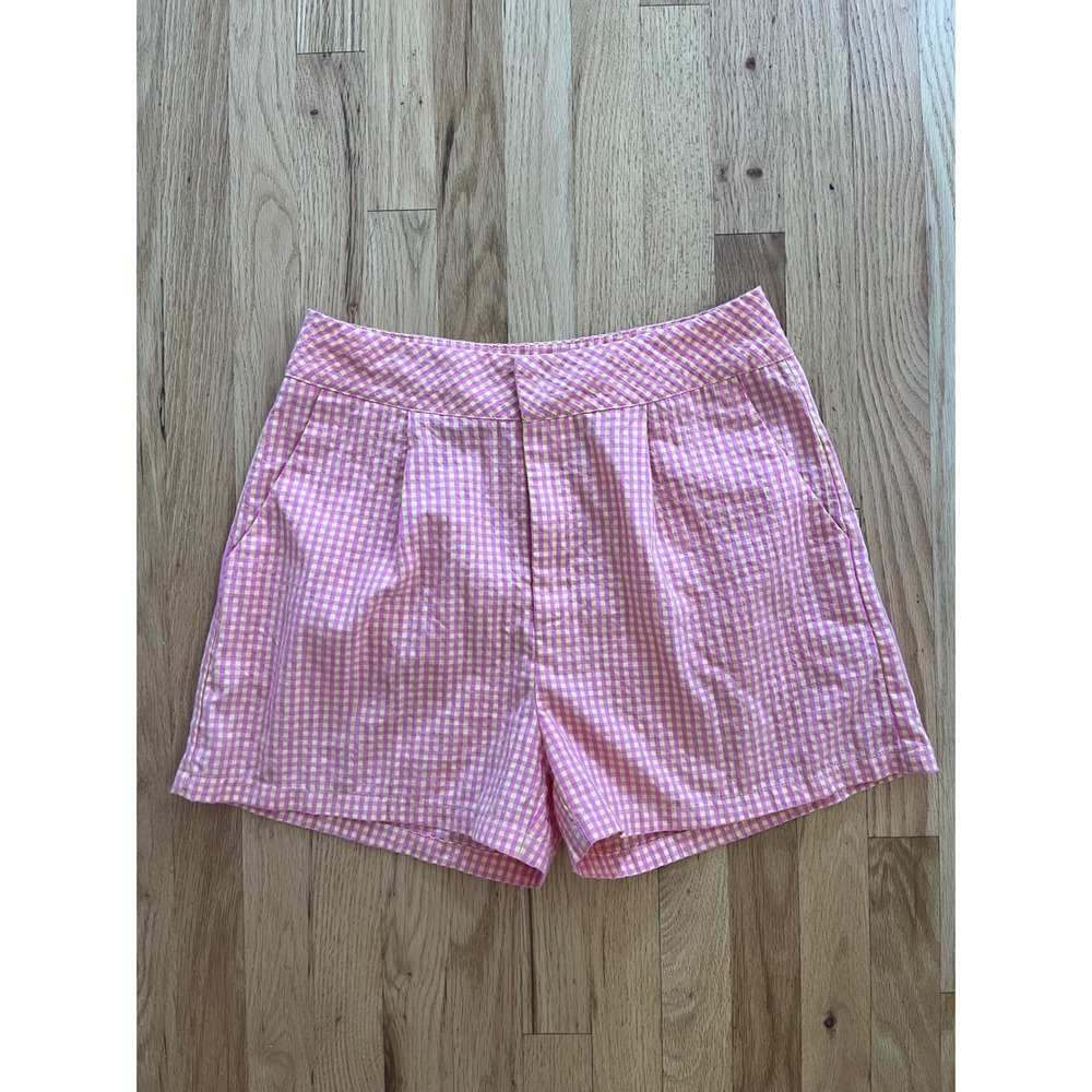 Pink Yellow Gingham High Waisted Shorts Womens Large Plaid Seersucker